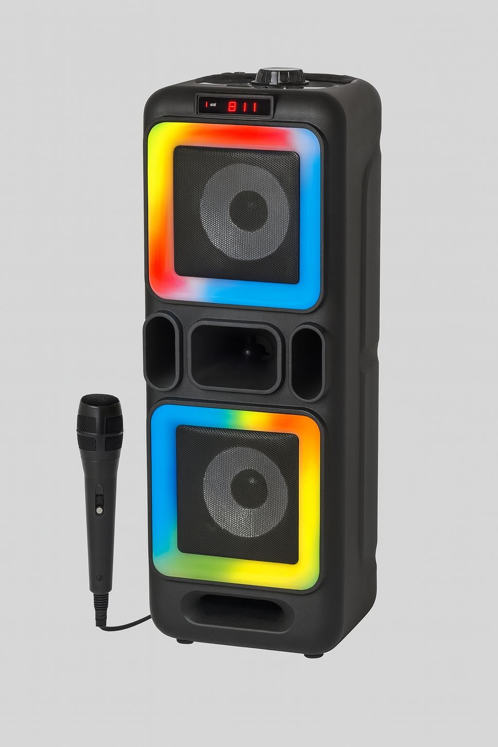 Neovud Boombox 3500 Wireless Mic, RGB Lightning 90 W Bluetooth Party Speaker 28HRS Battery (Black, Stereo Channel)